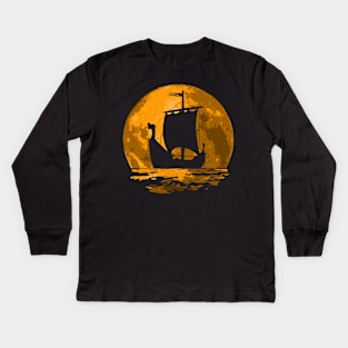 Viking Moon Ship Kids Long Sleeve T-Shirt